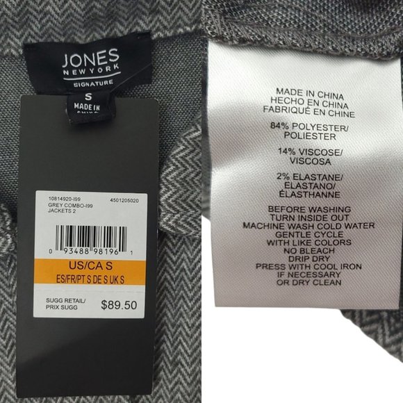 Jones New York Signature Button Front Jacket S Shacket Flap Pockets Gray Combo - Picture 7 of 15